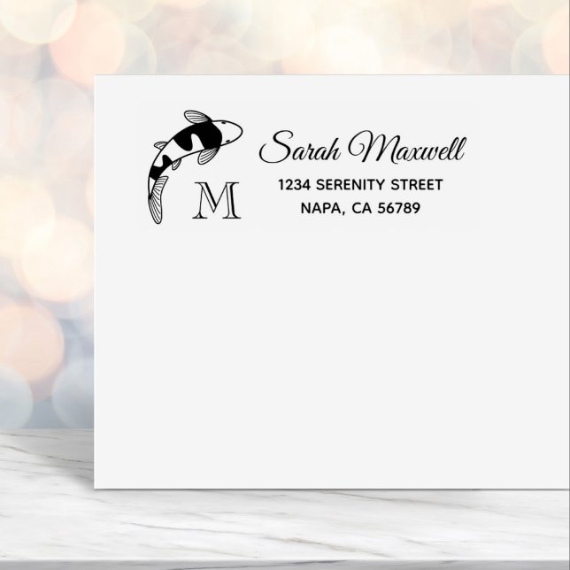 Carimbo Auto Entintado Koi Fish Monograma Endereço inicial de devolução (Criador carregado)