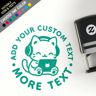 Carimbo Auto Entintado Laptop de Estudo Lo-Fi Kawaii Chibi Fofo Personali
