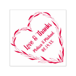 Carimbo Auto Entintado Laurel Leaf Heart Wreath | Casamento Obrigado