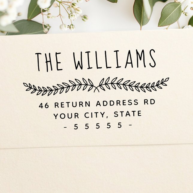 Carimbo Auto Entintado Laurel leaf whimsname endereço de retorno (Laurel leaf whimsical name return address self-inking stamp)