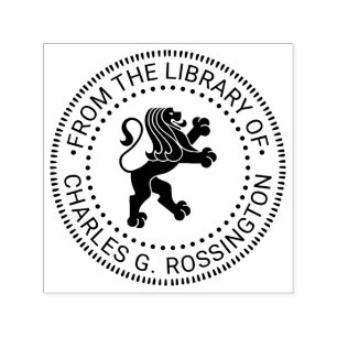 Carimbo Auto Entintado Leão Heráldico em Pé Nome do Livro da Biblioteca R