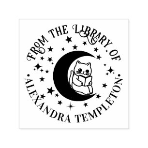 Carimbo Auto Entintado Leitura de Cat, Estrelas de Lua Crescentes Nome do