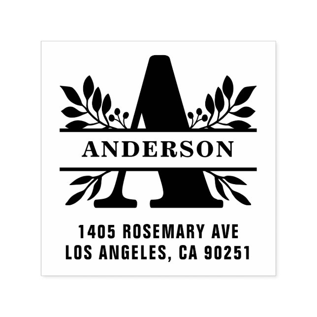 Carimbo Auto Entintado Letra A Clássica Família Foliage Endereço Monogram (Design)