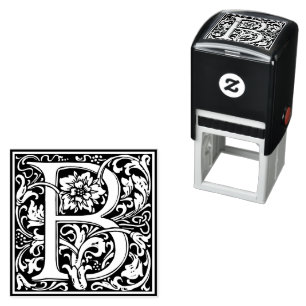 Carimbo Auto Entintado Letra B art nouveau Azulejo preto e branco