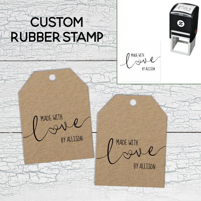 Carimbo Auto Entintado Letra de Script Personalizada Feita Com 💕 De Amor (Personalized Script Lettering Made With Love 💕 Self-inking Stamp -- Customize Yours On Screen Now!
)
