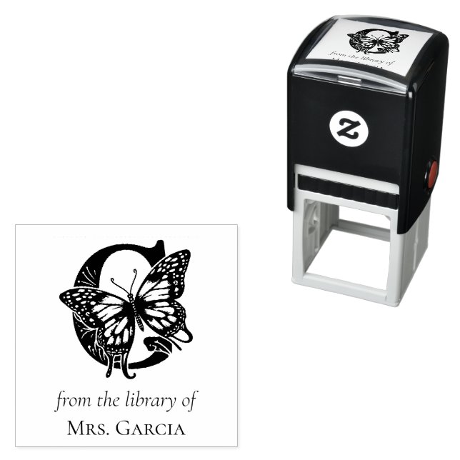 Carimbo Auto Entintado Letra G Butterfly Monograma Da Biblioteca De (In Situ)