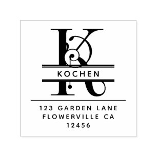 Carimbo Auto Entintado Letra principal extravagante - K - monograma do