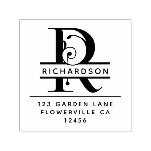 Carimbo Auto Entintado Letra rico - R - Monograma de Endereço de Devoluçã