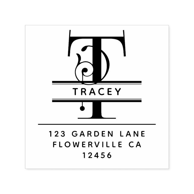 Carimbo Auto Entintado Letra rico - T - Monograma de Endereço de Retorno (Design)