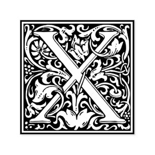 Carimbo Auto Entintado Letra X art nouveau Azulejo preto e branco