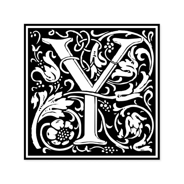 Carimbo Auto Entintado Letra Y art nouveau Azulejo preto e branco (Design)