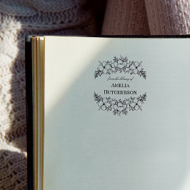 Carimbo Auto Entintado Linda Placa de Livro de Arte de Linha Floral