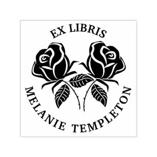 Carimbo Auto Entintado Lindo 2 Silhueta de Rosa Ex Libris Nome do Livro R