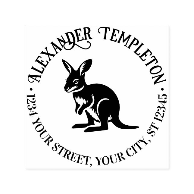 Carimbo Auto Entintado Lindo Wallaby Austrália Nome Endereço de Devolução (Design)