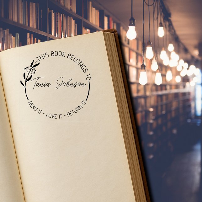 Carimbo Auto Entintado Livraria da biblioteca de livros Rua floral person (Criador carregado)