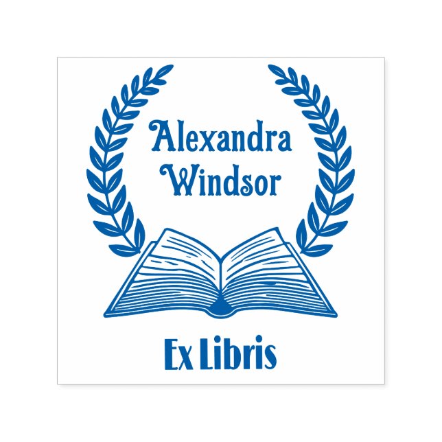 Carimbo Auto Entintado Livro Aberto, Coroa de Louros Ex Libris Nome Livro (Design)