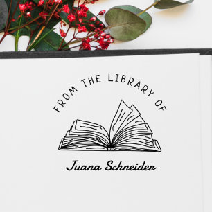 Carimbo Auto Entintado Livro Biblioteca de Nomes Personalizados Manuscrit