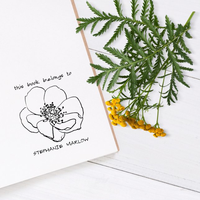 Carimbo Auto Entintado Livro da Biblioteca Rustic de Flores Selvagens da  (Simple Typography Rustic Wildflower Library Book Self-inking Stamp)