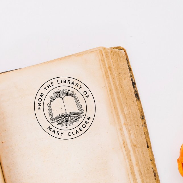 Carimbo Auto Entintado Livro De Flores Clássicas Elegantes Da Biblioteca  (Criador carregado)