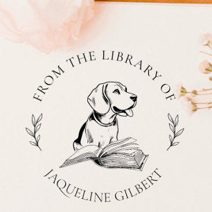 Carimbo Auto Entintado Livro Elegante Da Biblioteca De   Cachorro desenha