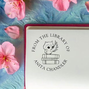 Carimbo Auto Entintado Livro Personalizado Coruja Bonita em Livros