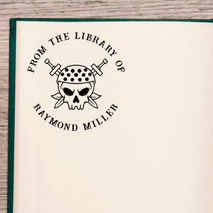 Carimbo Auto Entintado Livro Personalizado Crânio de Pirata Gótica