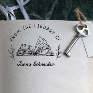 Carimbo Auto Entintado Livro Personalizado de Biblioteca Simples desenhad