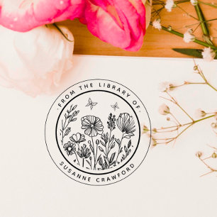 Carimbo Auto Entintado Livro Personalizado De Flores Da Biblioteca De