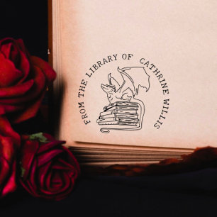 Carimbo Auto Entintado Livro Personalizado Do Dragão Gótico Da Biblioteca