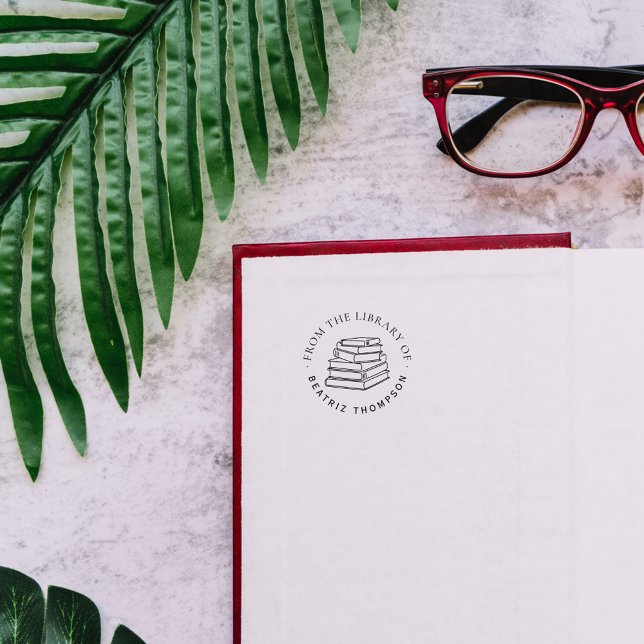 Carimbo Auto Entintado Livro Personalizado Moderno Redondo da Biblioteca  (Criador carregado)