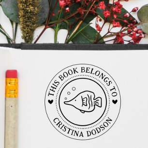 Carimbo Auto Entintado Livro Personalizado Simples Peixes Tropicais Perso