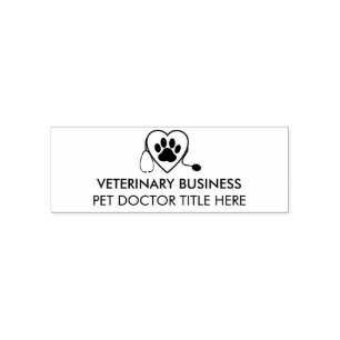 Carimbo Auto Entintado Logo Veterinário Coração de Pata Estetoscópio Pet