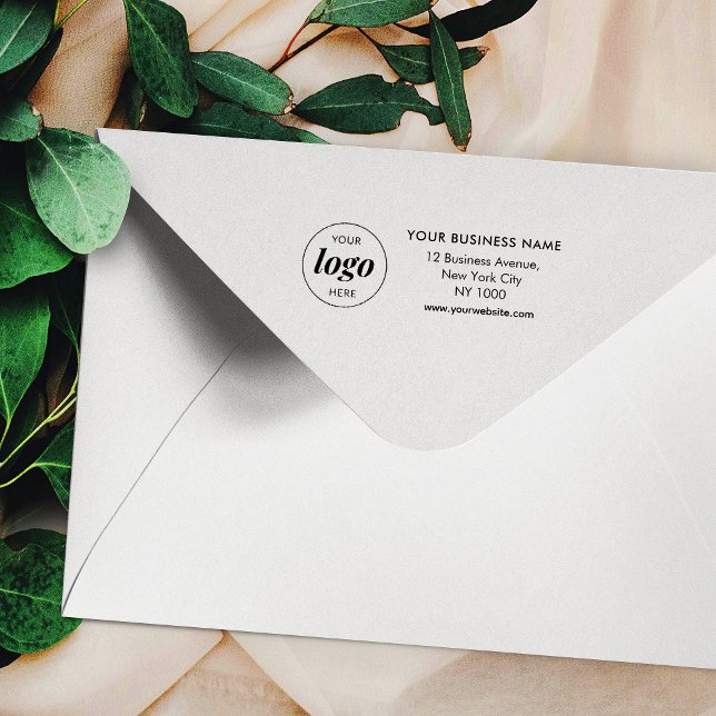 Carimbo Auto Entintado Logotipo comercial Endereço profissional mínimo (Minimalist business logo address stamp with your company name and website)