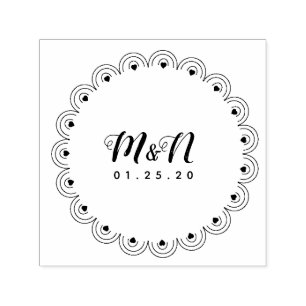 Carimbo Auto Entintado Logotipo de Casamento Arte Coração Geo Redondo Red