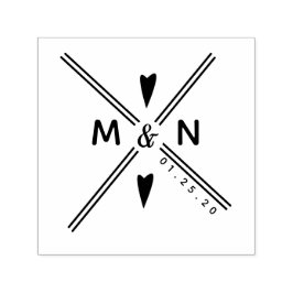 Carimbo Auto Entintado Logotipo de Casamento Coração Cruz Linha Arte Nome