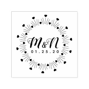 Carimbo Auto Entintado Logotipo de Casamento Mínimo de Arte de Linha Dese