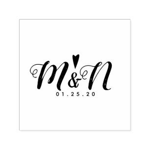 Carimbo Auto Entintado Logotipo de Casamento Rústico Simples Coração Dese