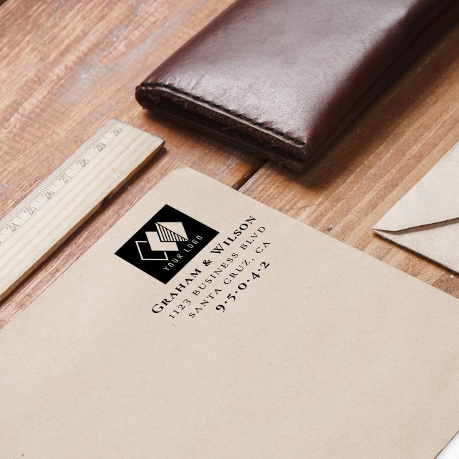 Carimbo Auto Entintado Logotipo Elegante Personalizado Endereço de devolu (Criador carregado)