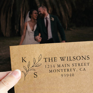 Carimbo Auto Entintado Logotipo Floral de Casamento Elegante Greenery Mon