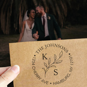 Carimbo Auto Entintado Logotipo Floral de Casamento Elegante Greenery Mon