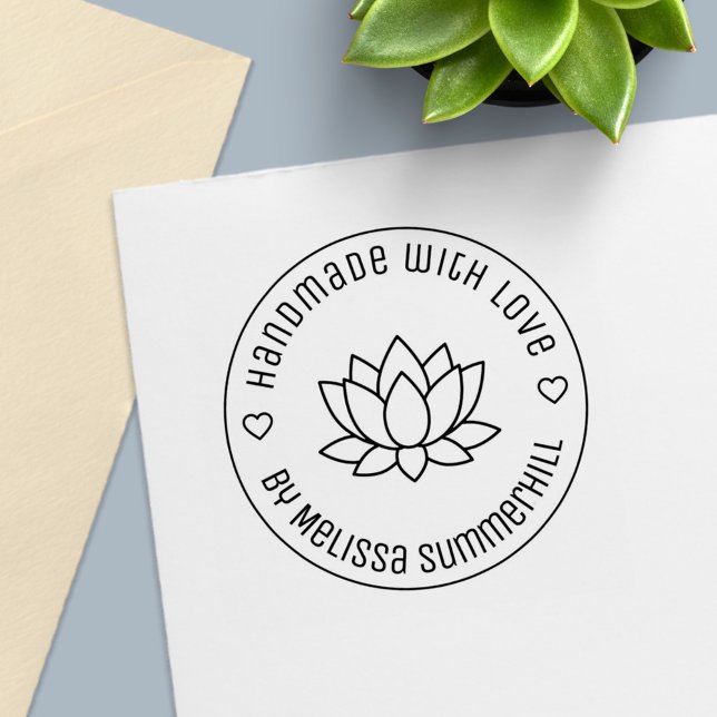 Carimbo Auto Entintado Lotus Flower Handmade with Love (Criador carregado)