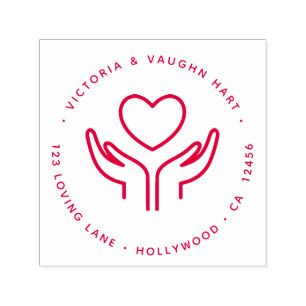 Carimbo Auto Entintado Loving Casal Return Endereço 2 Mãos 1 Coração