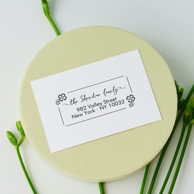 Carimbo Auto Entintado Lucky Clovers Whimsical Script Return Endereço (Lucky Clovers Whimsical Script Return Address Self-inking Stamp)