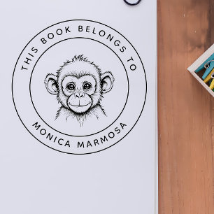 Carimbo Auto Entintado Macaco-Bebê Bonito Este Livro Pertence Ao Nome Da 