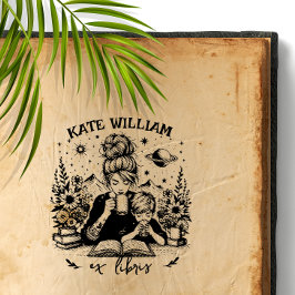 Carimbo Auto Entintado Mãe e filho com o livro Personalizar ex-líbris