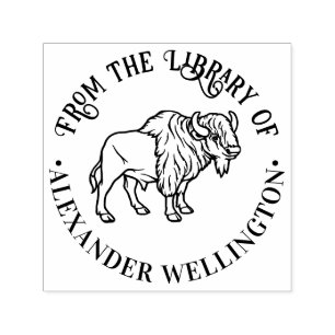 Carimbo Auto Entintado Maiestoso Bison Buffalo #6 Nome do Livro da Biblio