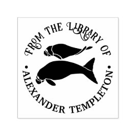Carimbo Auto Entintado Manatees Silhouette Round Nome do Livro de Bibliot