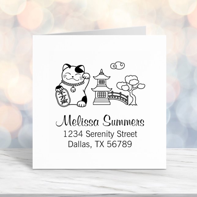 Carimbo Auto Entintado Maneki Neko Japonês Lucky Cat Address (Criador carregado)