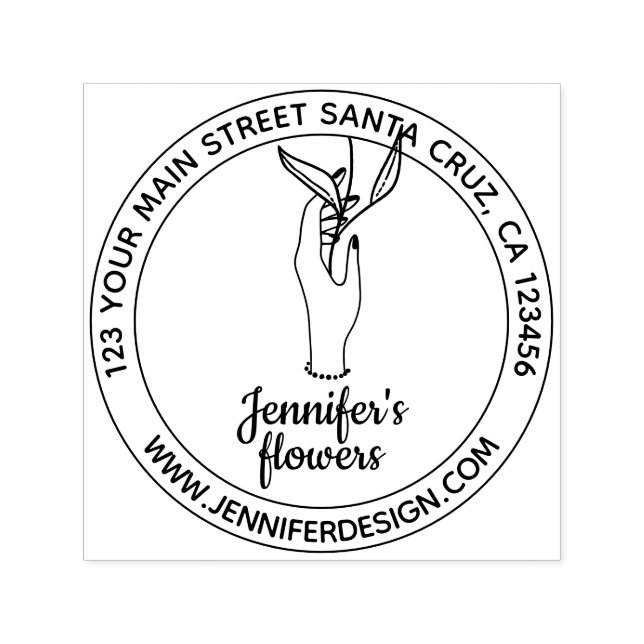 Carimbo Auto Entintado Mão Mulher Segurando Flor (Design)