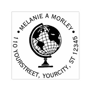 Carimbo Auto Entintado Mapa Mundial da Terra nº 2 nome redondo Endereço d